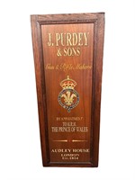 Hand Painted J Purdey and Sons Wood Advert. Sign