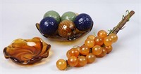 Amber Bowls, Lucite Grapes & Decorative Orbs