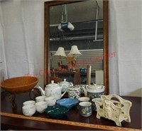 Household lot - mirror, tea sets, more.