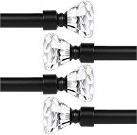 4 Black Single Curtain Rods Crystal Finials 36-72"