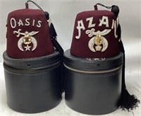 PAIR OF MASONIC SHRINERS FEZ HATS w CARRYING CASES