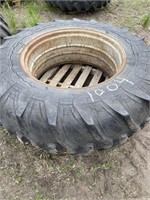 full 20.8x38 bias tire on rim, quite cracked.