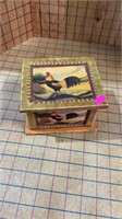 Wooden decor box with chickens