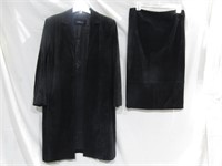 Designer Leather Suede Size L Coat & Size 10 Skirt