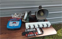 Battery charger, B & D skill saw, socket set, etc