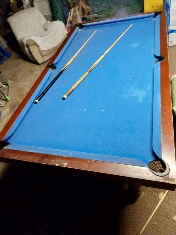 pool table MDF balls cues and various accessories