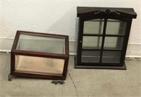 Wooden Display Cabinet & Display Box, Lot of 2