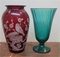 2 Pretty Vases - Ruby Red & Ultramarine