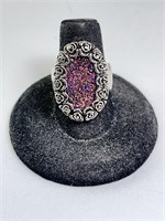 Sterling (Israel Signed PZ) Gorgeous Drusy Ring