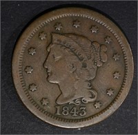 1843 LARGE CENT N-16 F/VF