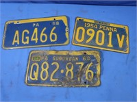 3 Vintage PA License Plates-1954, 1958, 1960