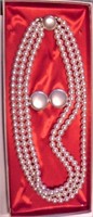 Faux Pearls 3-Strand Necklace Earrings NIB