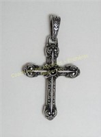 Silver tone cross with black stones, Croix de ton