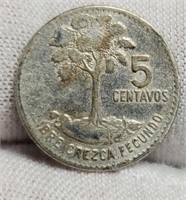 1960 Guatemala Silver 5 Centavos 72%
