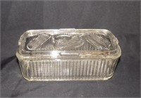 VINTAGE GLASS BUTTER DISH WITH DECORATIVE LID