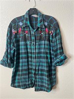 Vintage Femme Embroidered Flannel Shirt