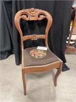 Vintage Ornate Carved Needle Worked Chair