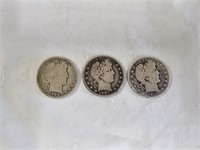 3 Silver Barber Half Dollar Coins