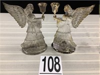 2 SILVER PLATE ANGEL CANDLE HOLDERS