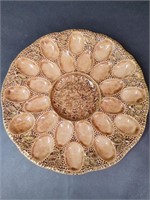Vintage Pottery Gilded Leaf Deviled Egg Plate
