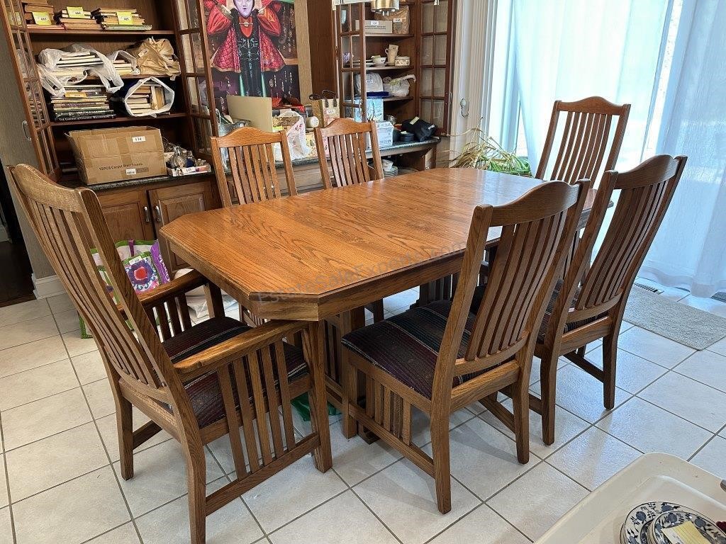 Oak Craftsman Dinning Table, 6 Chairs