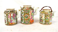 Three Chinese Rose Medallion Teapots