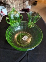 Green depression glassware colonial block