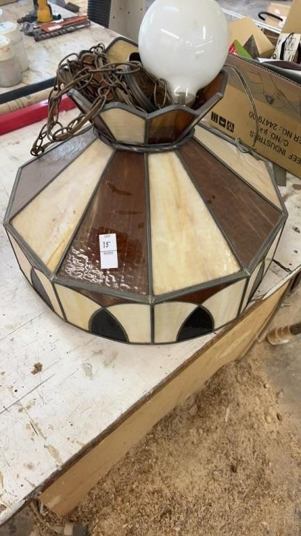 Vintage stained glass hanging light fixture