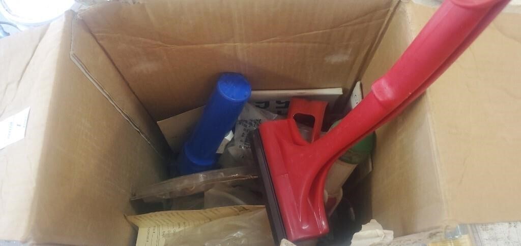 Box of assorted flashlights and hardware