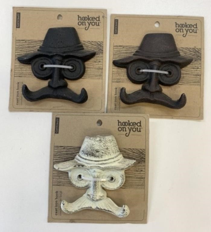 3 New Man Face Mustache Double Coat Hooks