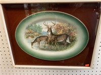 ANTIQUE STAG PLATTER IN SHADOW BOX FRAME W/ GLASS