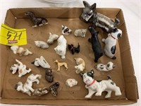 FLAT W/ PORCELAIN DOG FIGURINES