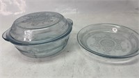 Depression Glass Lidded Bowl & Plate Lot Purplish