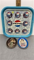 13" 1970'S SQUARE PEPSI TRAY & (2) 4.5" OVAL TRAYS