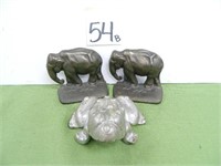 Iron Frog Doorstop & Iron Elephant Bookends