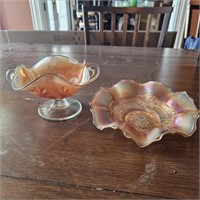 Dugan Marigold Carnival Glass Compote & Bowl