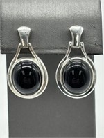 Sterling Silver Modern Style Black Onyx Earrings