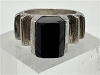 Rare Sterling Taxco Black Onyx Deco Style Ring