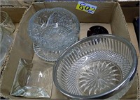 CLEAR GLASS BOWLS,  ASH TRAY, RIMMED BOWL