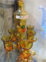 7 PIECE HAND PAINTED FLORAL & GOLD DRINK SET