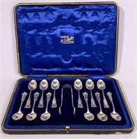 Hallmarked silver spoons and sugar tongs in