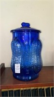 Blue Planter’s Peanut lidded jar. 11 inches tall