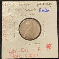 1958 Double Die 8 Wheat Penny