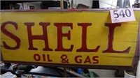 WOODEN "SHELL OIL & GAS" SIGN 33 X 13