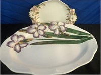 Two Italian Majolica style Hand Painted Iris plate