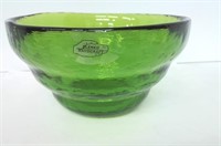 Signed Walter Blenko Green Art Glass 6.5"d Bowl