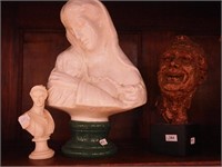 Three busts: one is FDR, 10" high; a Madonna,