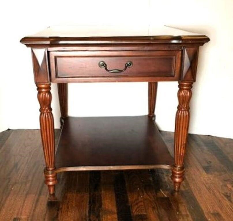 Wood End Table with One Drawer
