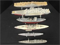 5 plastic ship models one wood