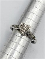 Diamond Heart Ring Sterling Silver 3.1g Tw Sz 6